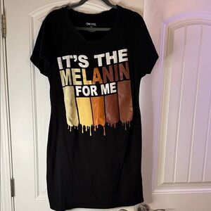 On Fire Black Graphic T Shirt dress with Metallic Melanin Bars